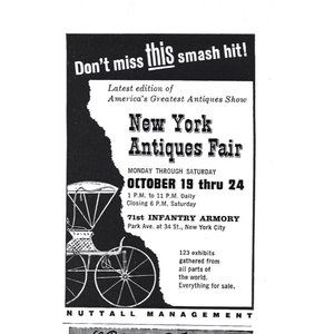 New York Antiques Fair Infantry Armory 1960s Vintage Print Ad 4 inch Tall